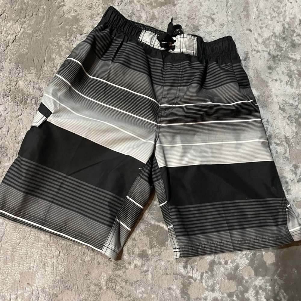 Men’s Black and Gray Striped Men's Shorts/Swim Trunks.